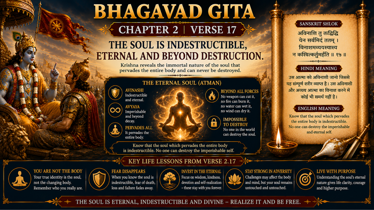 Bhagavad Gita Chapter 2 Verse 17 Meaning in Hindi & English