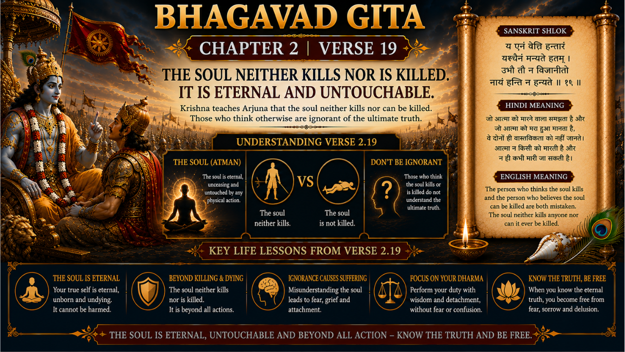 Bhagavad Gita Chapter 2 Verse 19 Meaning in Hindi & English