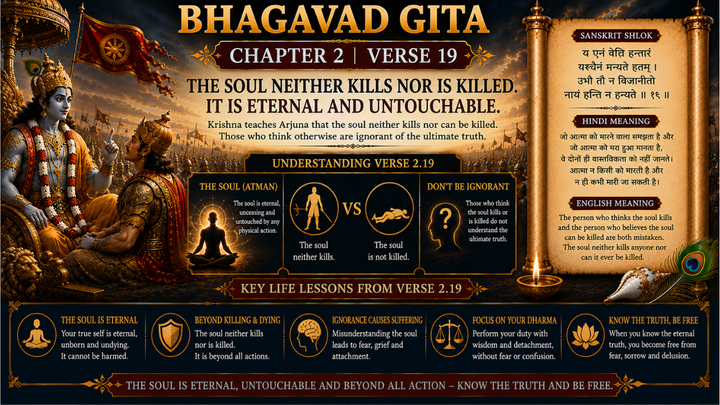 Bhagavad Gita Chapter 2 Verse 19 Meaning in Hindi & English
