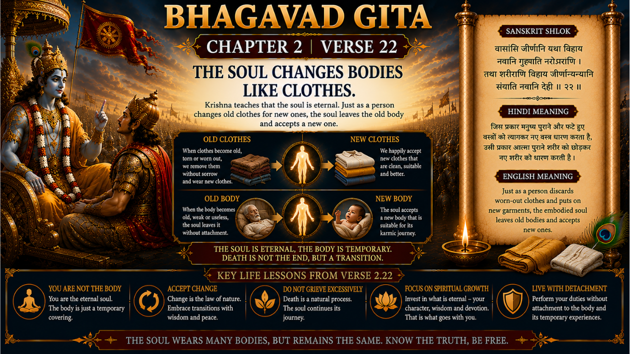 Bhagavad Gita Chapter 2 Verse 22 Meaning in Hindi & English