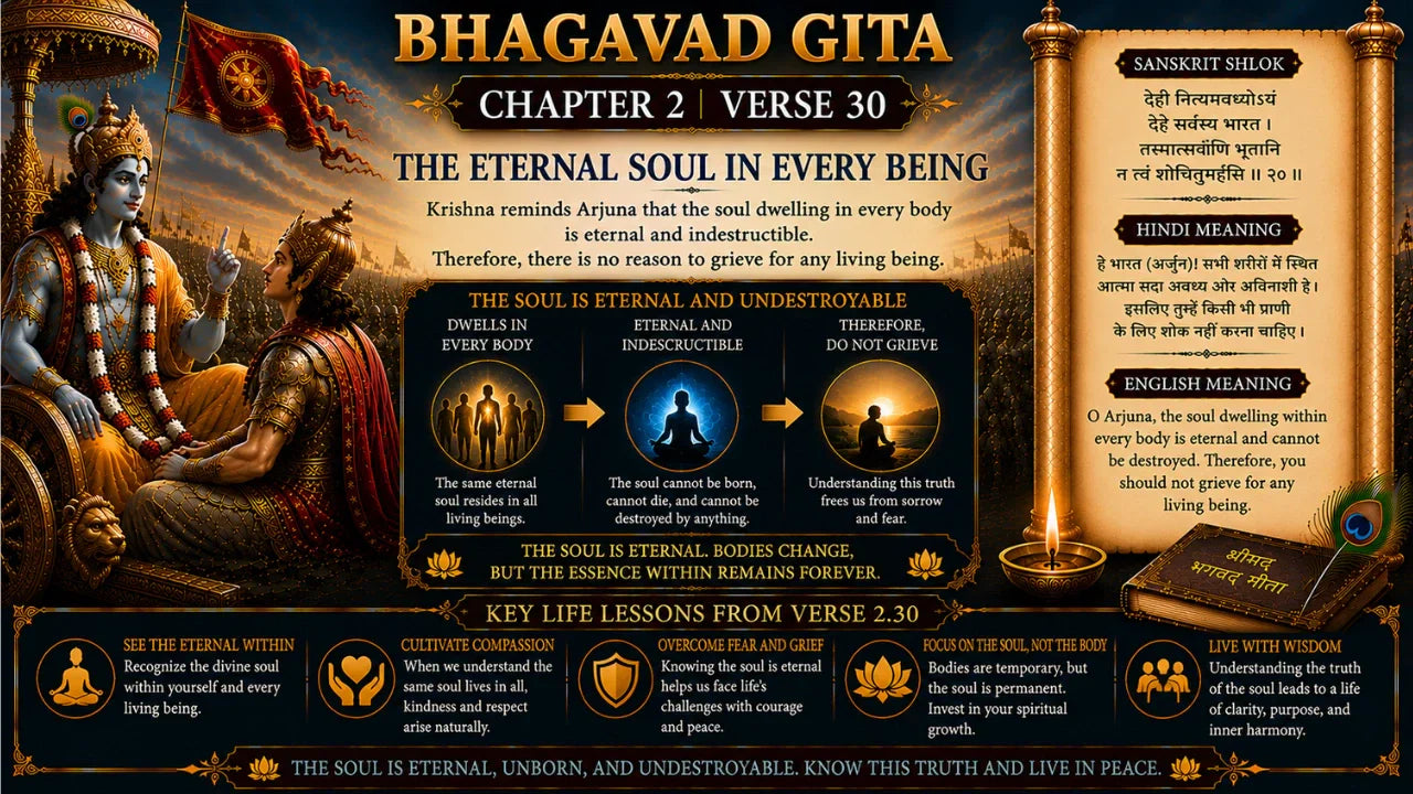 Bhagavad Gita Chapter 2 Verse 30 Meaning in Hindi & English