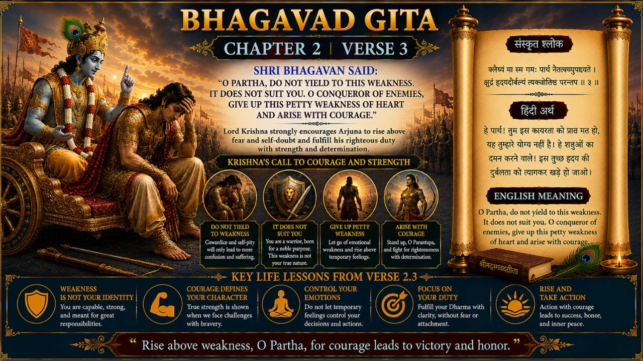 Bhagavad Gita Chapter 2 Verse 3 Meaning in Hindi and English