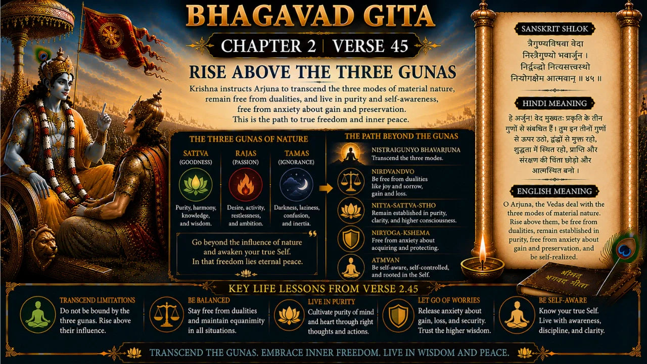 Bhagavad Gita Chapter 2 Verse 45 Meaning in Hindi & English