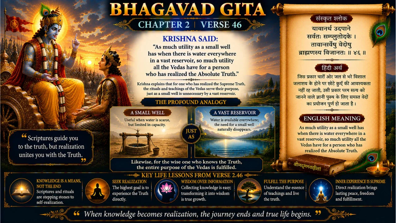 Bhagavad Gita Chapter 2 Verse 46 Meaning in Hindi and English