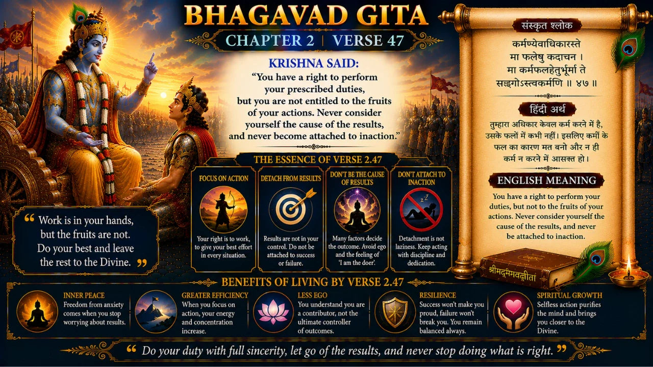 Bhagavad Gita Chapter 2 Verse 47 Meaning in Hindi and English