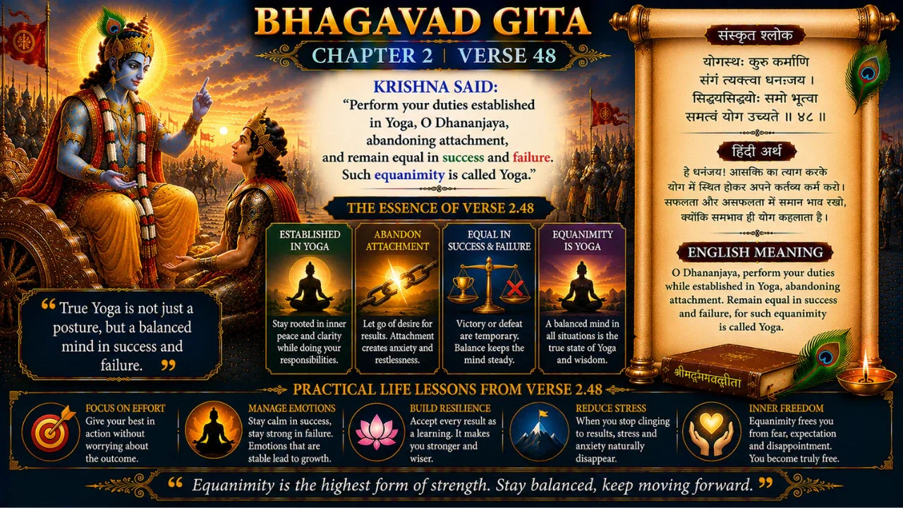 Bhagavad Gita Chapter 2 Verse 48 Meaning in Hindi and English