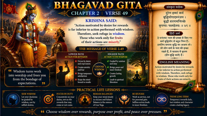 Bhagavad Gita Chapter 2 Verse 49 Meaning in Hindi and English