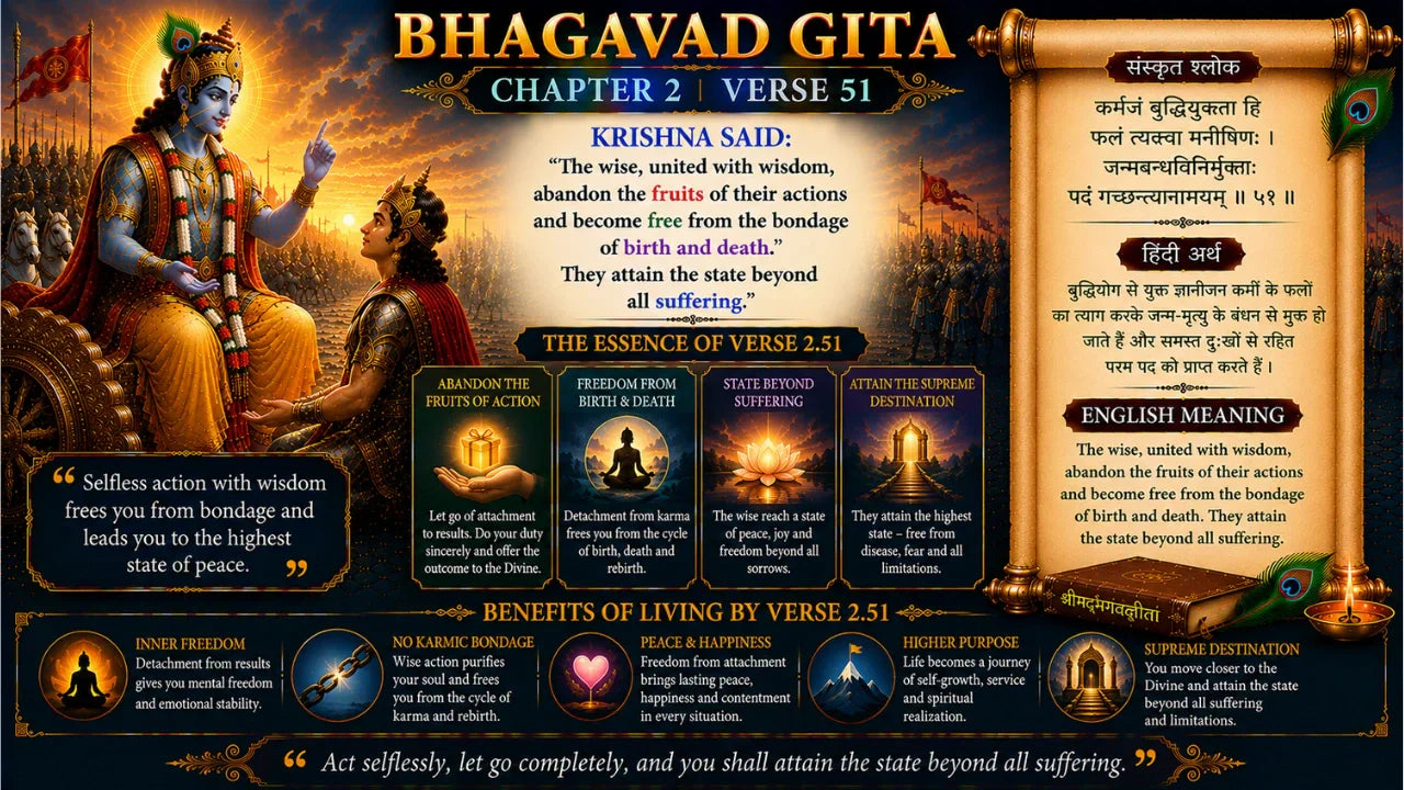 Bhagavad Gita Chapter 2 Verse 51 Meaning in Hindi and English