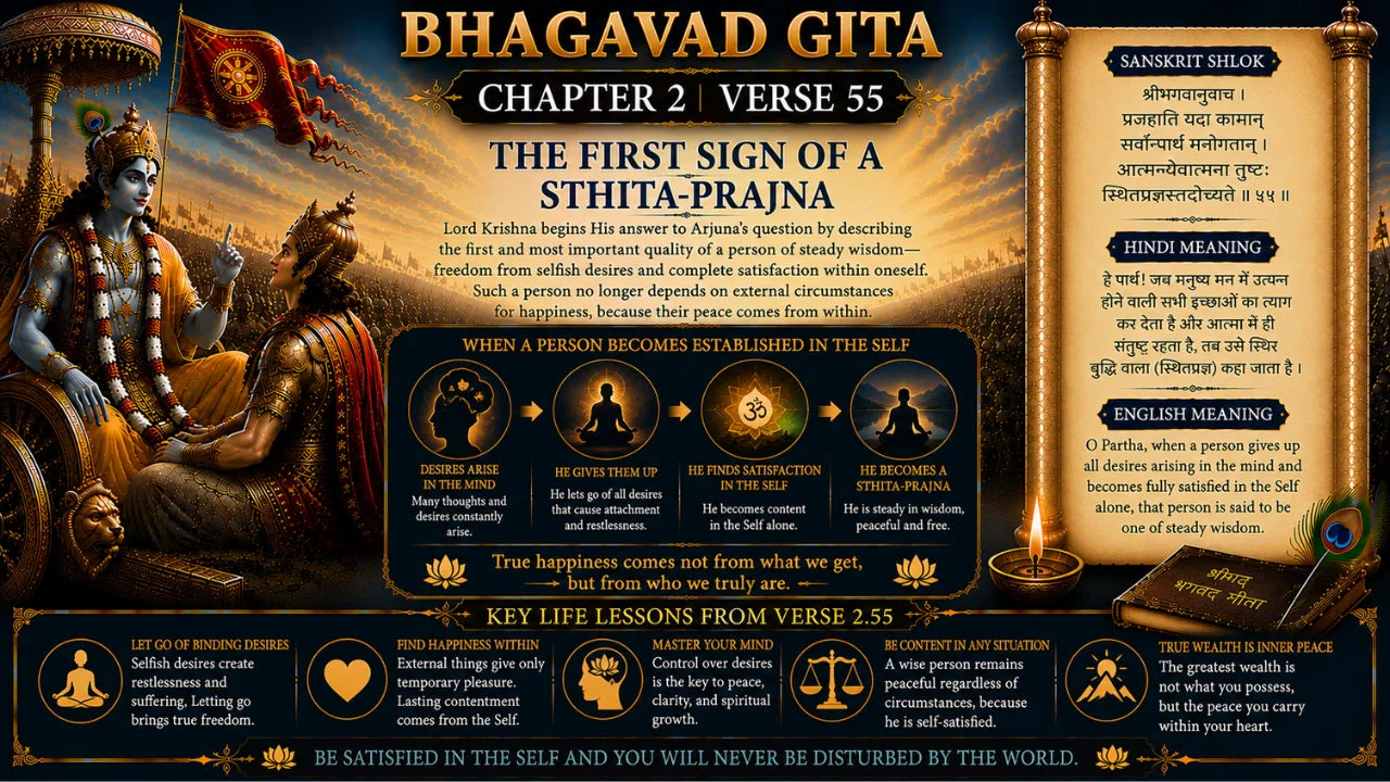 Bhagavad Gita Chapter 2 Verse 55 Meaning in Hindi And English