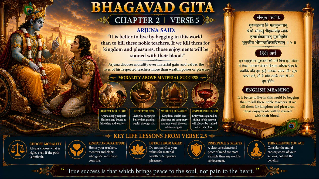 Bhagavad Gita Chapter 2 Verse 5 Meaning in Hindi and English