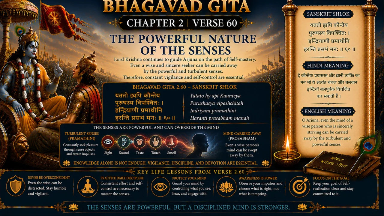 Bhagavad Gita Chapter 2 Verse 60 Meaning in Hindi And English
