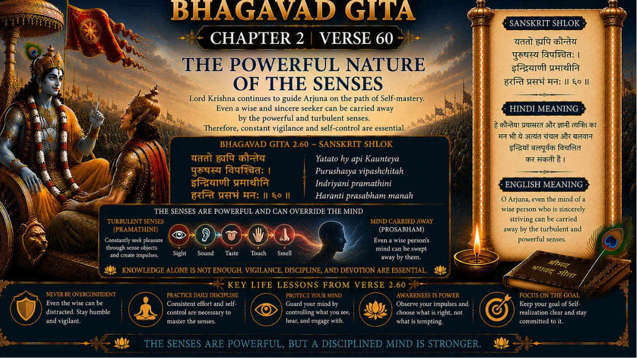 Bhagavad Gita Chapter 2 Verse 60 Meaning in Hindi And English