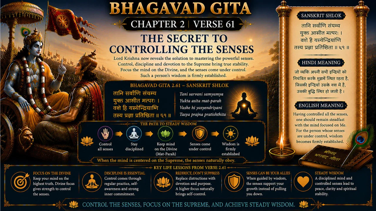 Bhagavad Gita Chapter 2 Verse 61 Meaning in Hindi And English