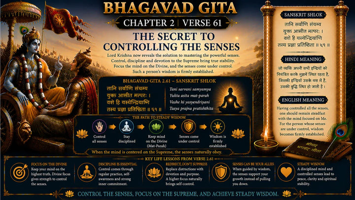 Bhagavad Gita Chapter 2 Verse 61 Meaning in Hindi And English