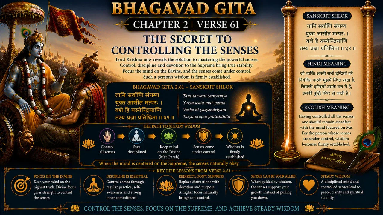 Bhagavad Gita Chapter 2 Verse 61 Meaning in Hindi And English