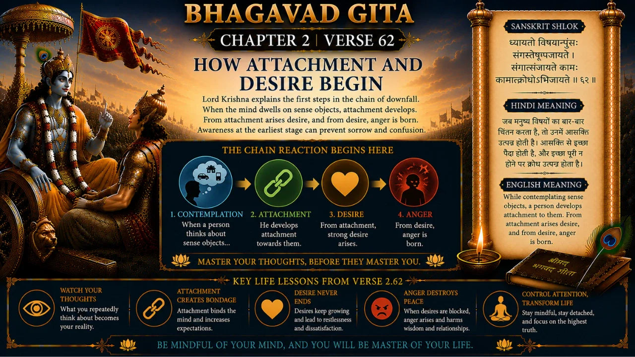 Bhagavad Gita Chapter 2 Verse 62 Meaning in Hindi & English