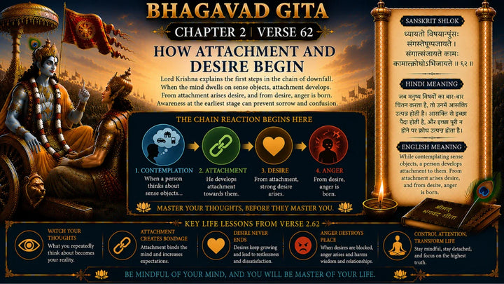 Bhagavad Gita Chapter 2 Verse 62 Meaning in Hindi & English