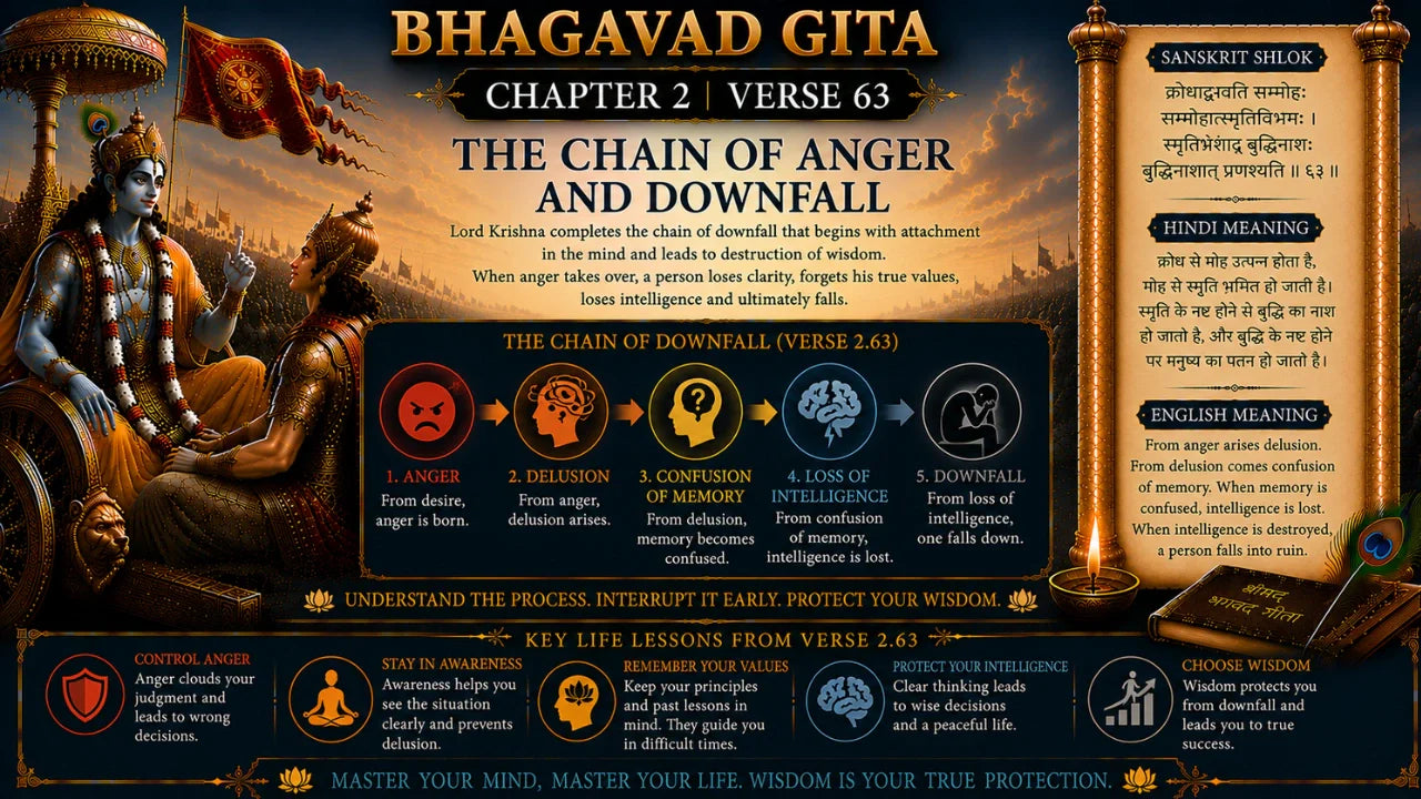 Bhagavad Gita Chapter 2 Verse 63 Meaning in Hindi & English