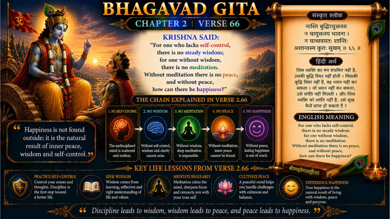 Bhagavad Gita Chapter 2 Verse 66 Meaning in Hindi and English