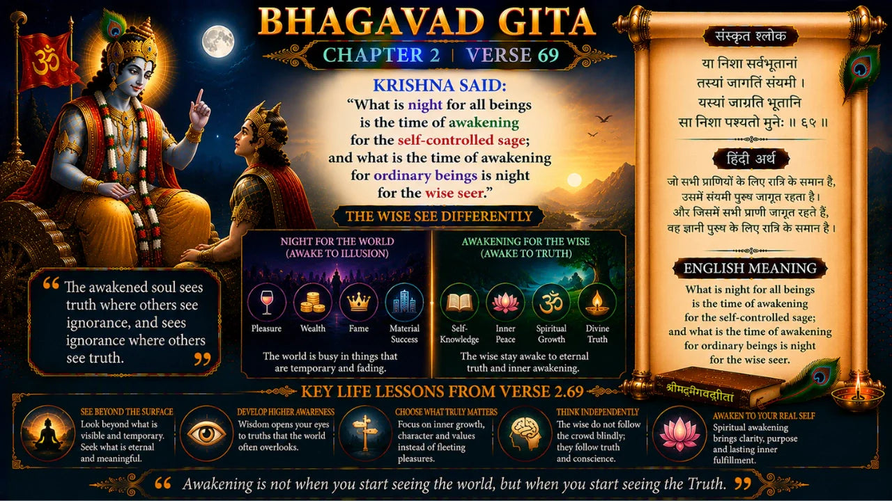 Bhagavad Gita Chapter 2 Verse 69 Meaning in Hindi and English