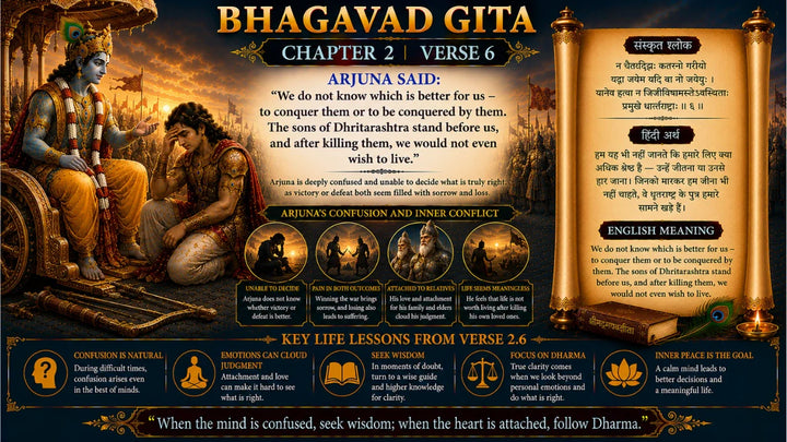 Bhagavad Gita Chapter 2 Verse 6 Meaning in Hindi and English