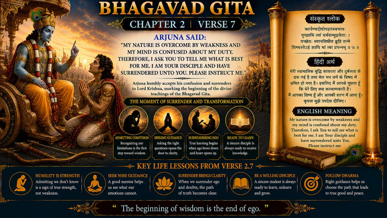 Bhagavad Gita Chapter 2 Verse 7 Meaning in Hindi and English