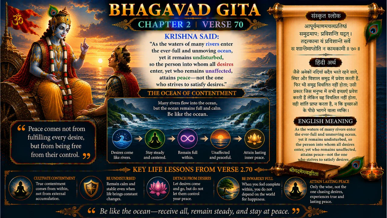 Bhagavad Gita Chapter 2 Verse 70 Meaning in Hindi and English