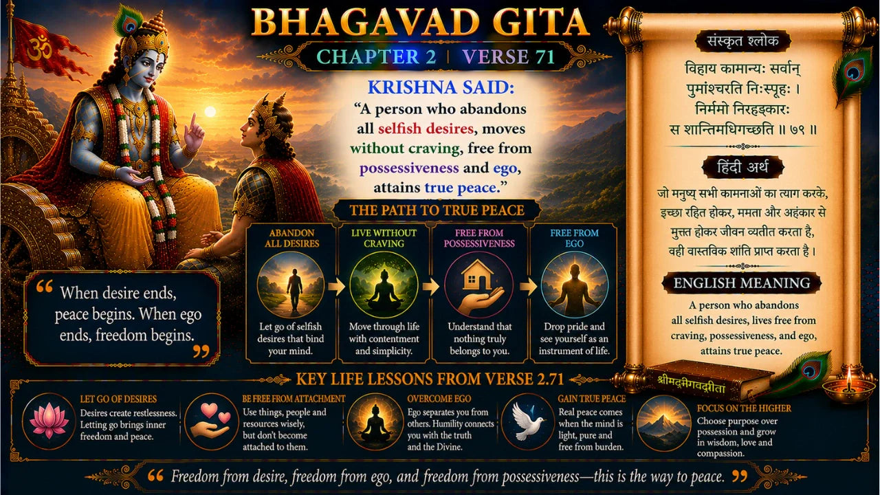 Bhagavad Gita Chapter 2 Verse 71 Meaning in Hindi and English