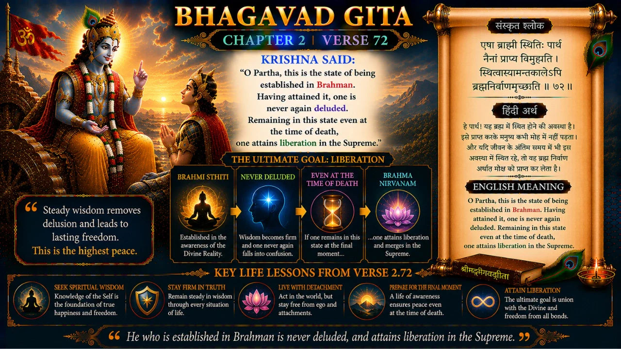 Bhagavad Gita Chapter 2 Verse 72 Meaning in Hindi and English