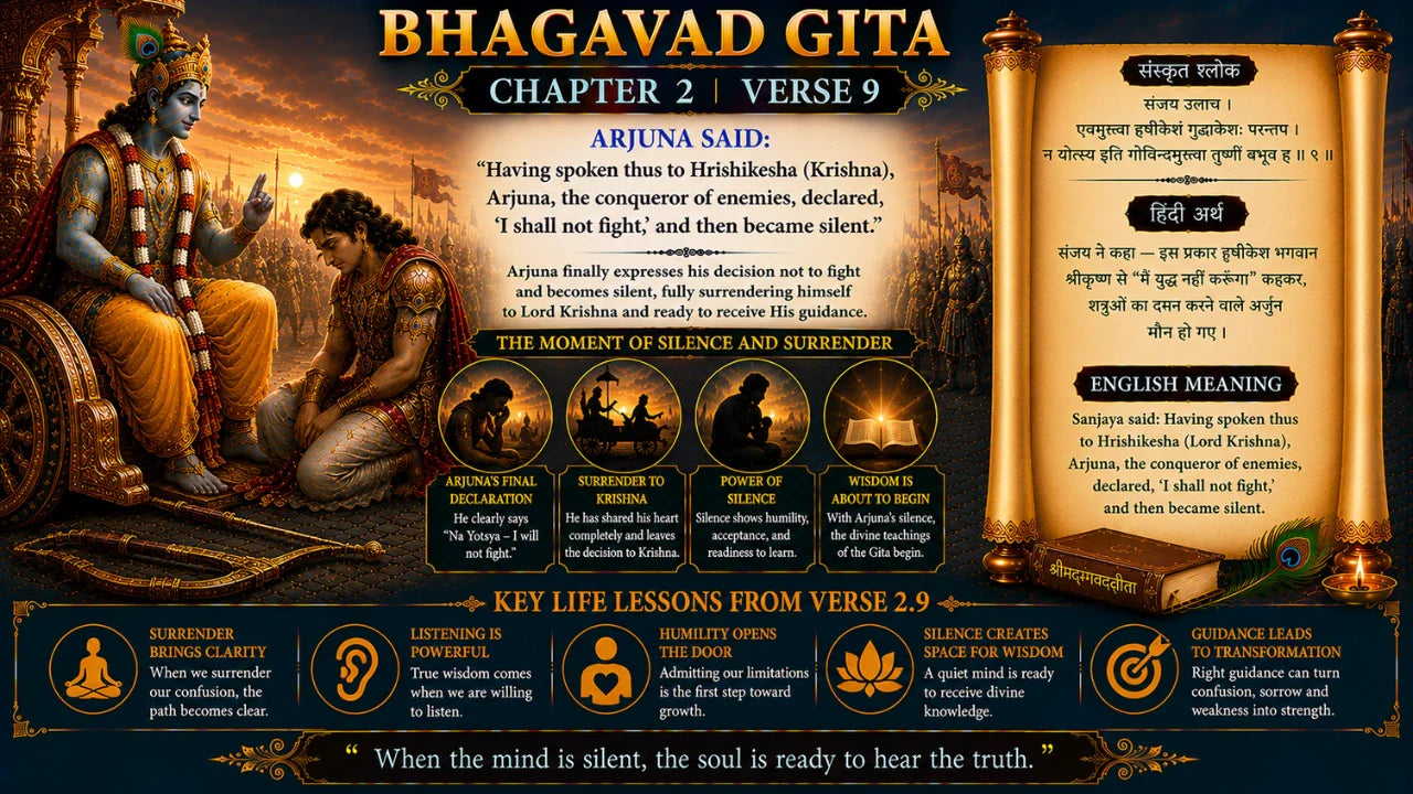 Bhagavad Gita Chapter 2 Verse 9 Meaning in Hindi and English