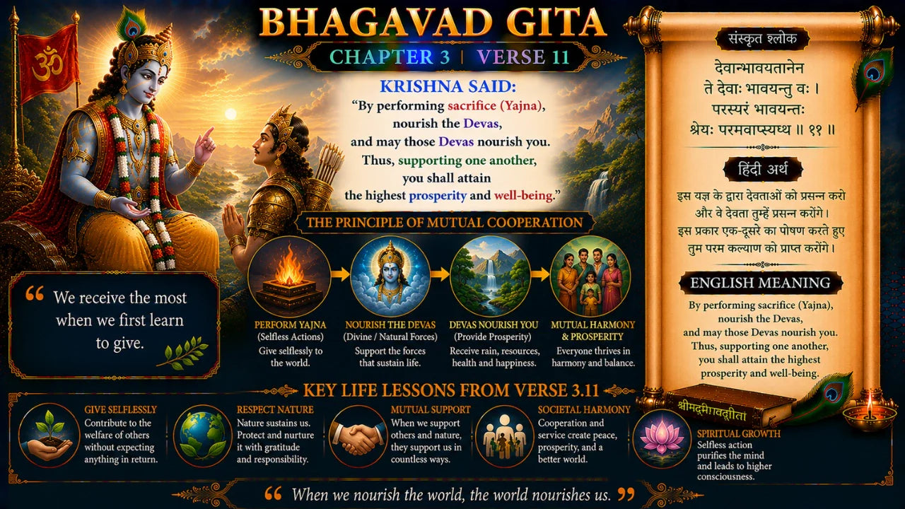 Bhagavad Gita Chapter 3 Verse 11 Meaning in Hindi and English