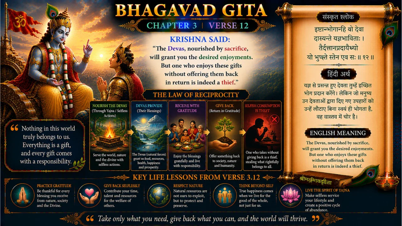 Bhagavad Gita Chapter 3 Verse 12 Meaning in Hindi and English