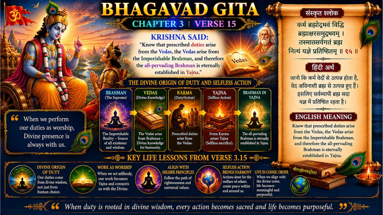 Bhagavad Gita Chapter 3 Verse 15 Meaning in Hindi and English