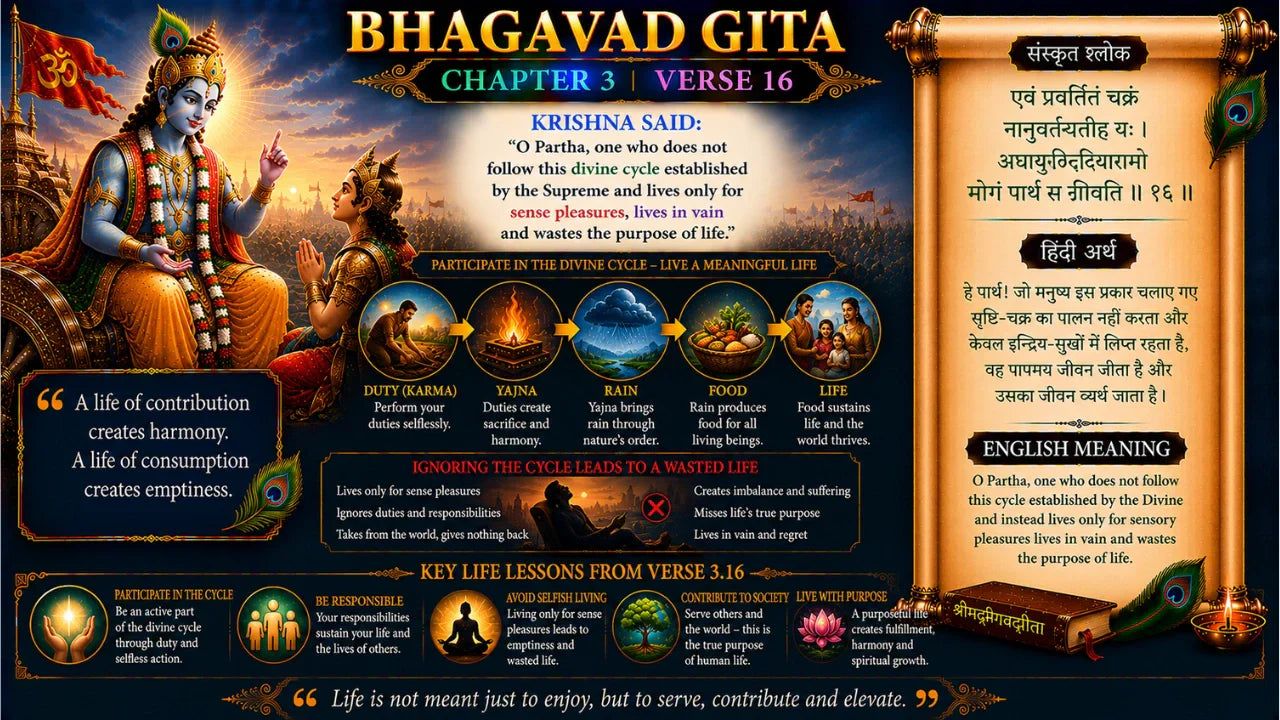 Bhagavad Gita Chapter 3 Verse 16 Meaning in Hindi and English