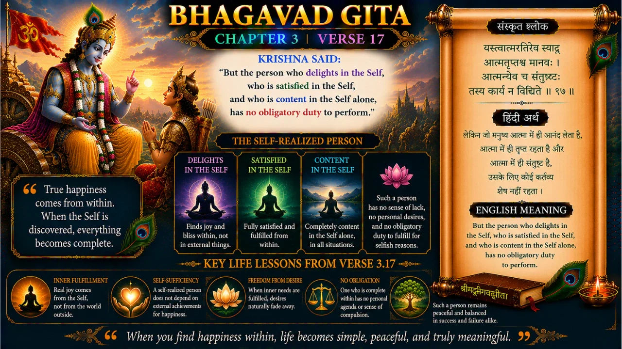 Bhagavad Gita Chapter 3 Verse 17 Meaning in Hindi and English
