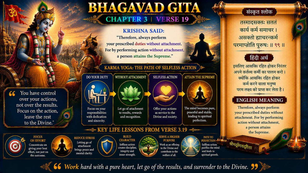 Bhagavad Gita Chapter 3 Verse 19 Meaning in Hindi and English
