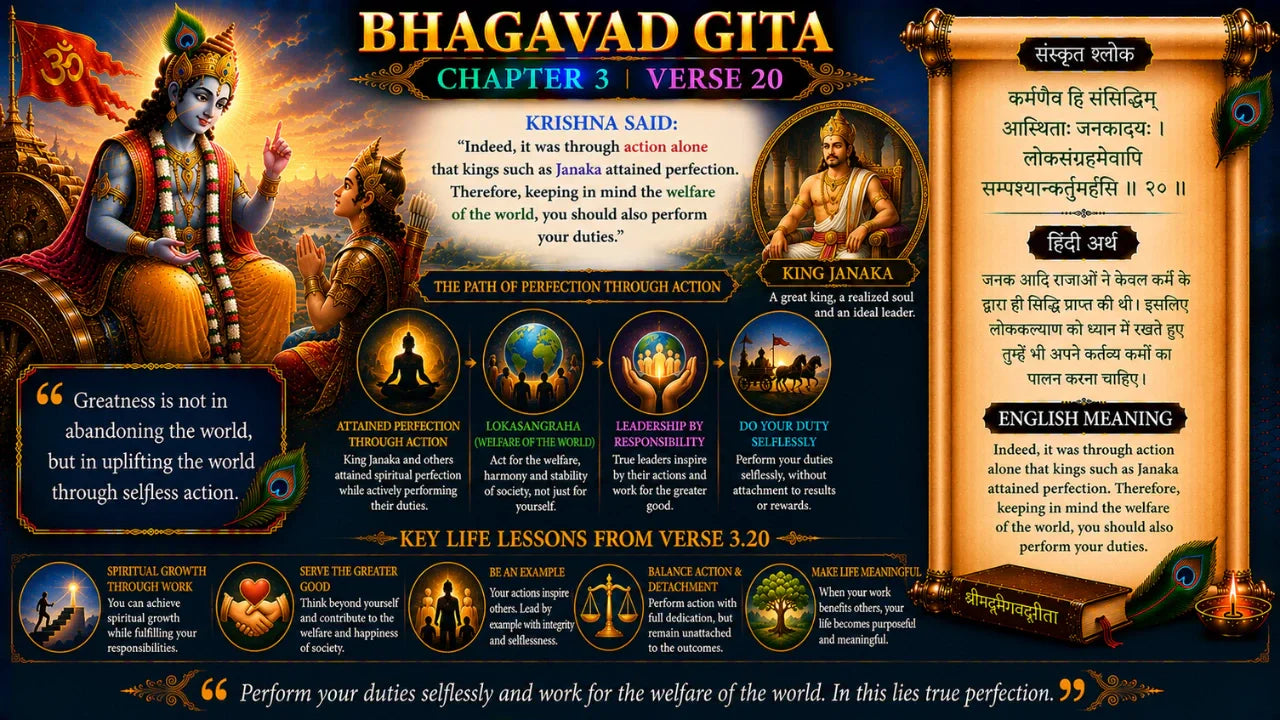 Bhagavad Gita Chapter 3 Verse 20 Meaning in Hindi and English