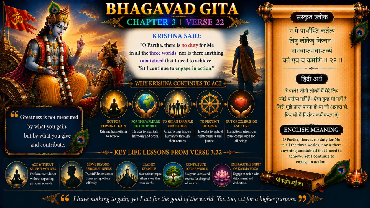 Bhagavad Gita Chapter 3 Verse 22 Meaning in Hindi and English