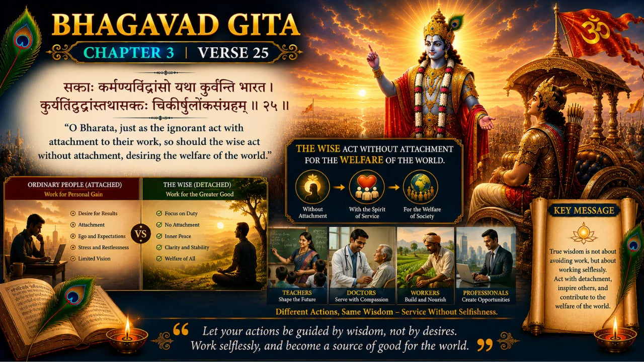 Bhagavad Gita Chapter 3 Verse 25 Meaning in Hindi and English