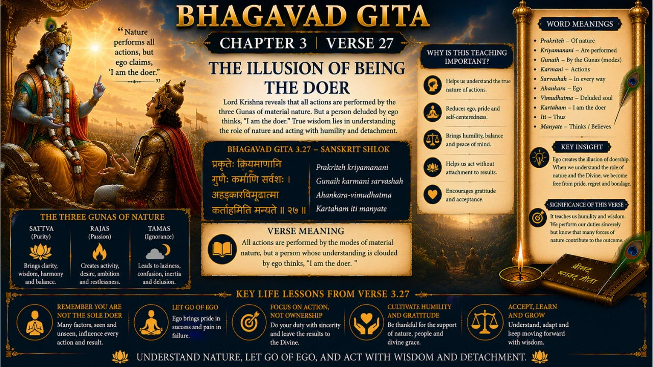 Bhagavad Gita Chapter 3 Verse 27 Meaning in Hindi & English