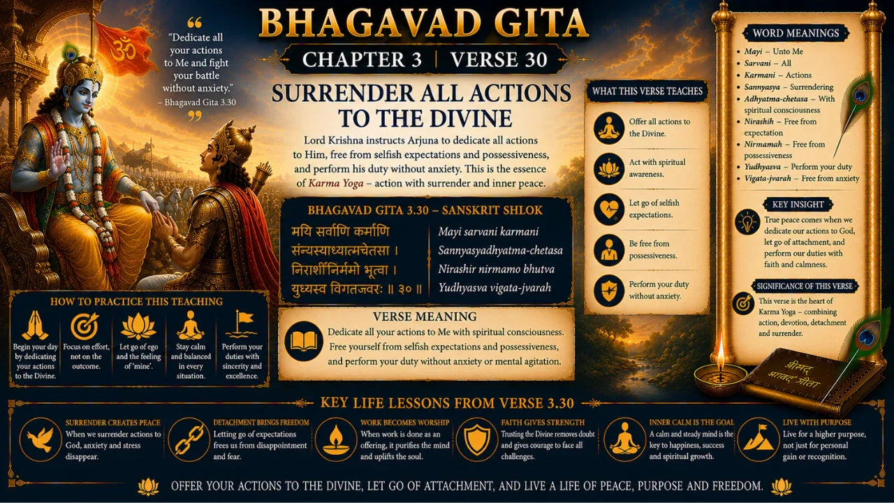 Bhagavad Gita Chapter 3 Verse 30 Meaning in Hindi & English