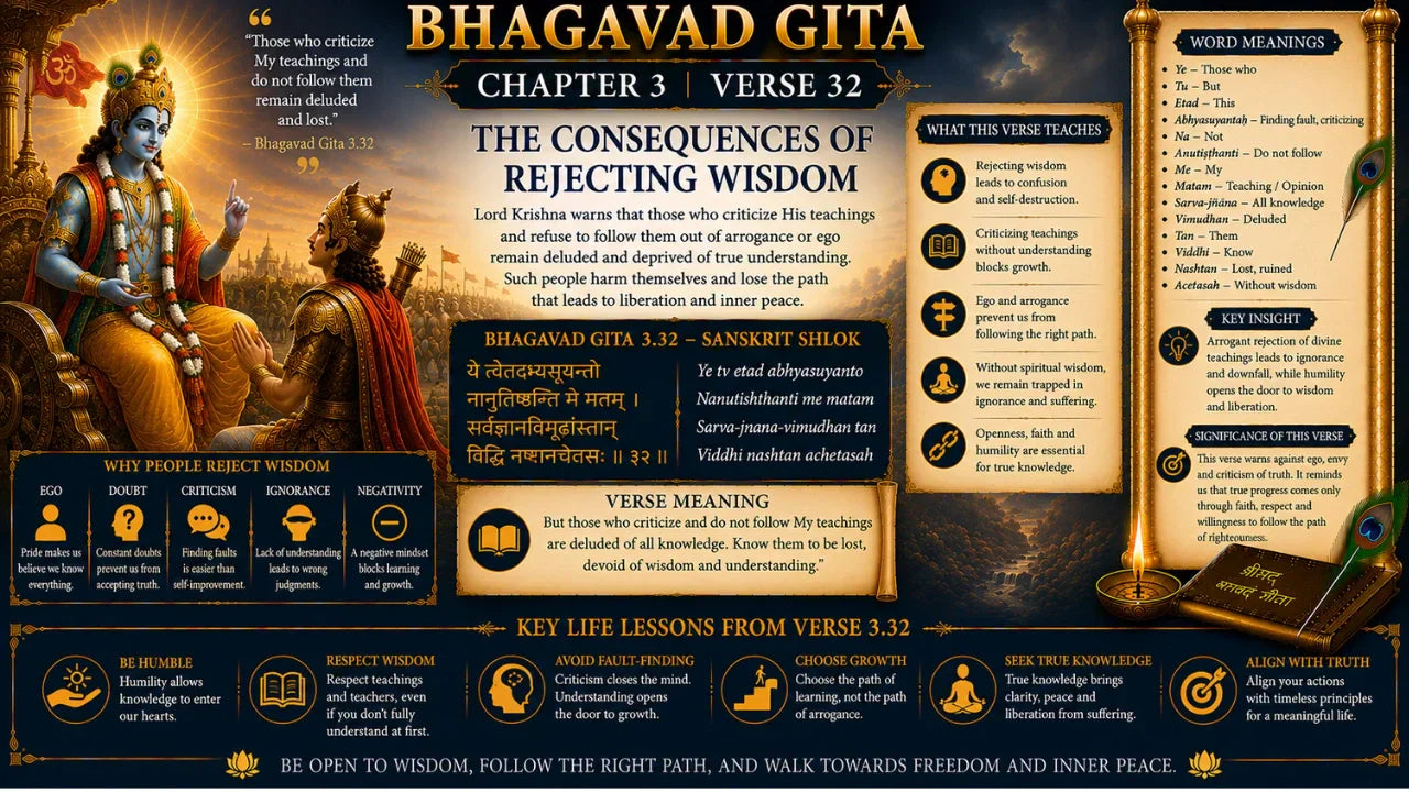 Bhagavad Gita Chapter 3 Verse 32 Meaning in Hindi & English