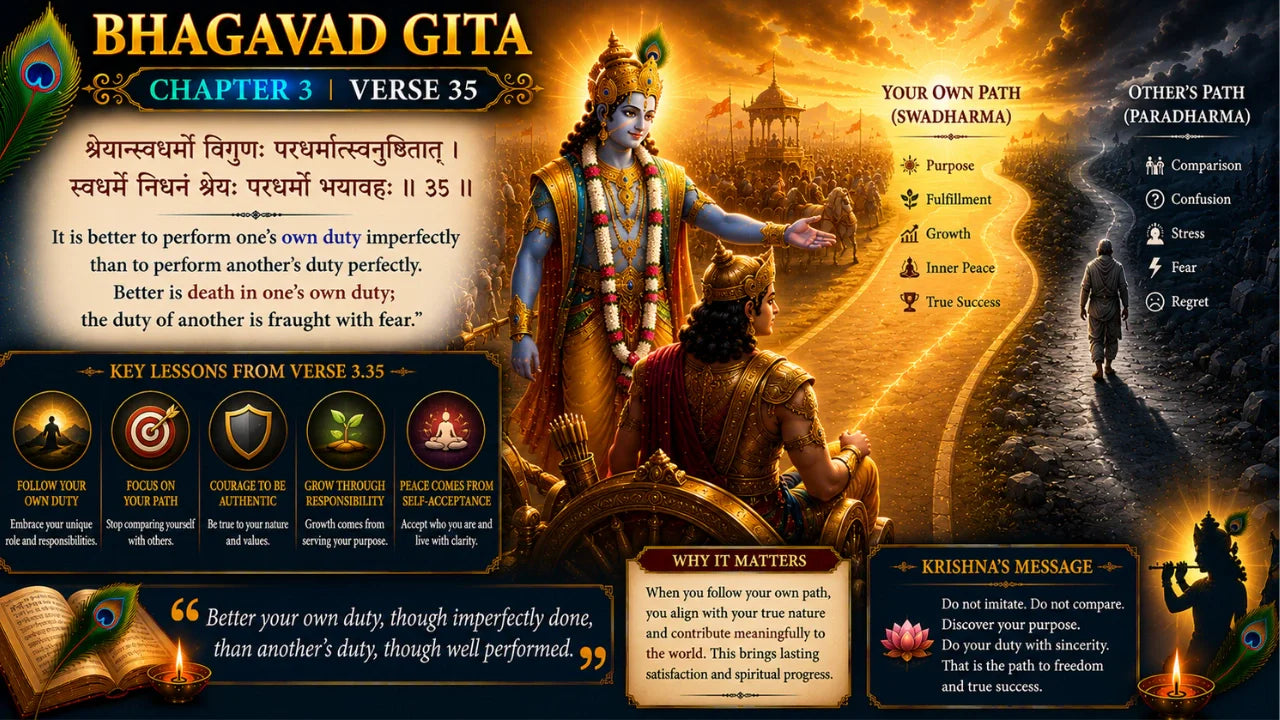 Bhagavad Gita Chapter 3 Verse 35 Meaning in Hindi and English