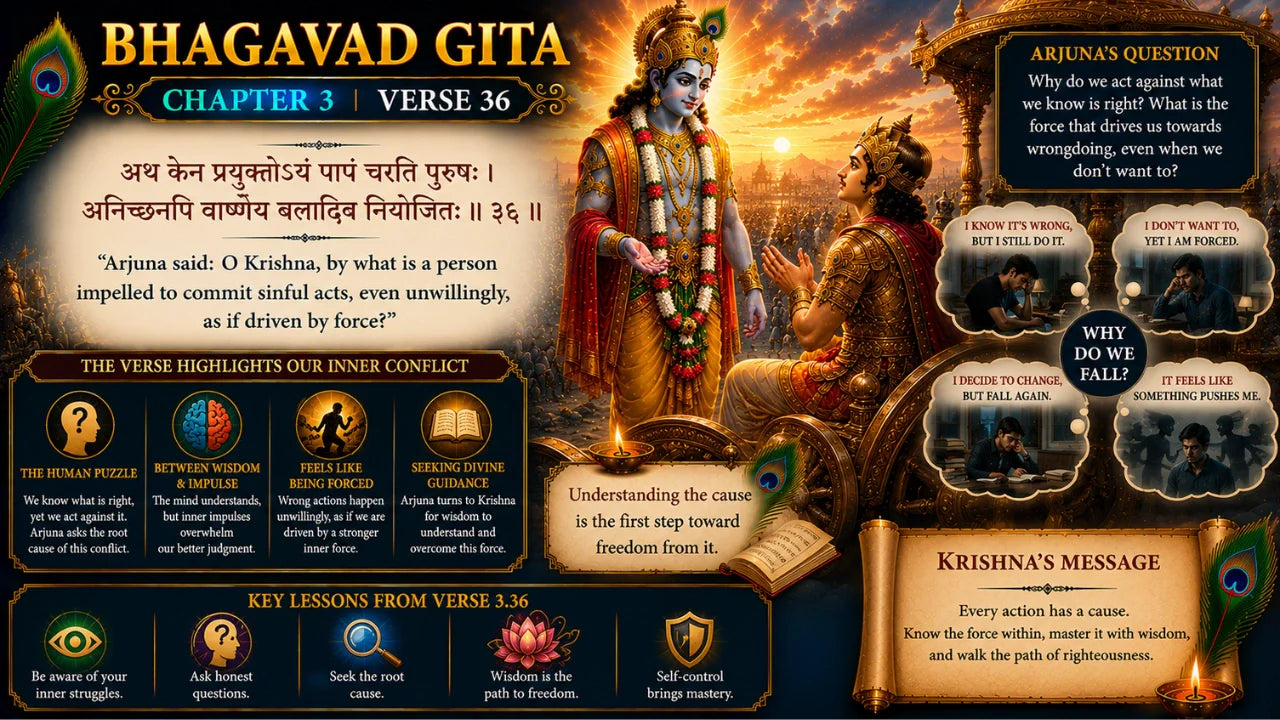 Bhagavad Gita Chapter 3 Verse 36 Meaning in Hindi and English