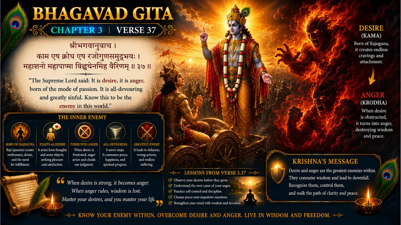 Bhagavad Gita Chapter 3 Verse 37 Meaning in Hindi and English
