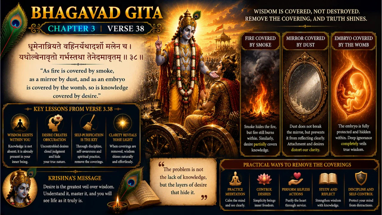 Bhagavad Gita Chapter 3 Verse 38 Meaning in Hindi and English
