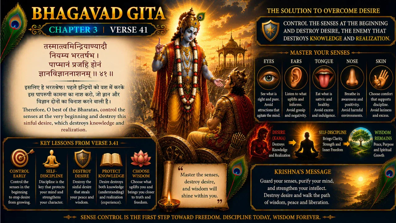 Bhagavad Gita Chapter 3 Verse 41 Meaning in Hindi and English
