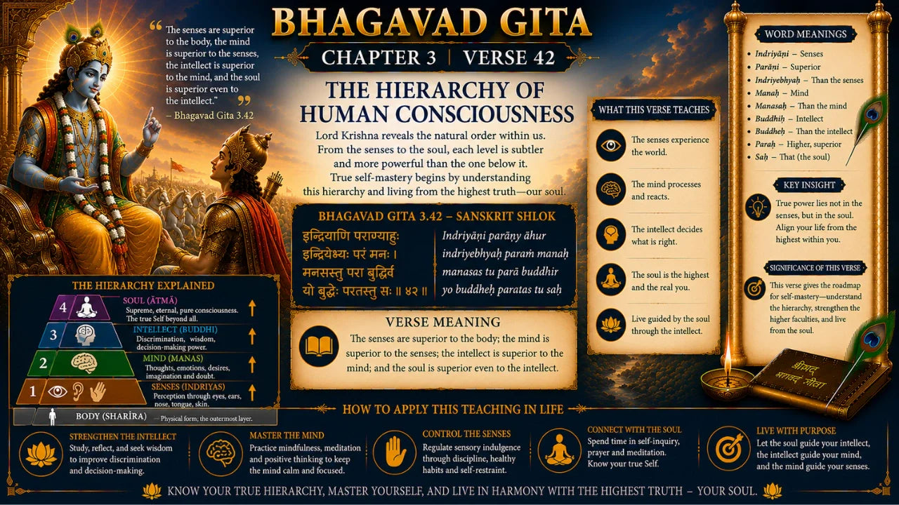 Bhagavad Gita Chapter 3 Verse 42 Meaning in Hindi & English