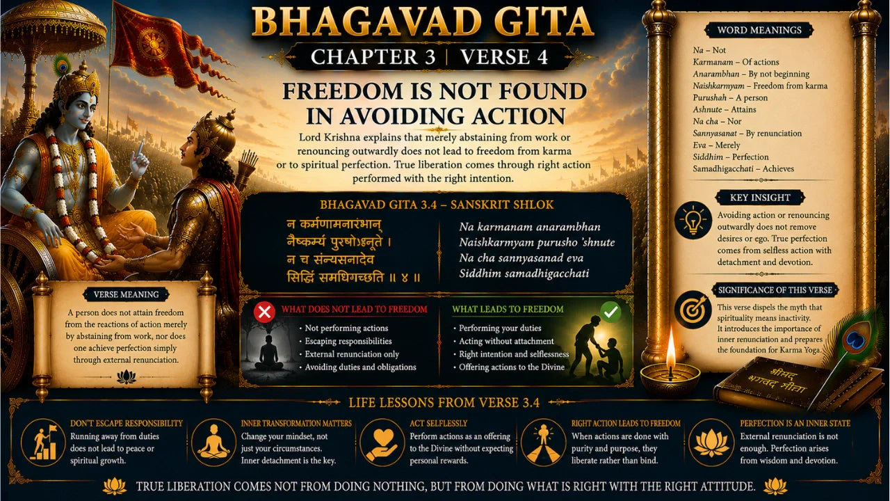 Bhagavad Gita Chapter 3 Verse 4 Meaning in Hindi & English