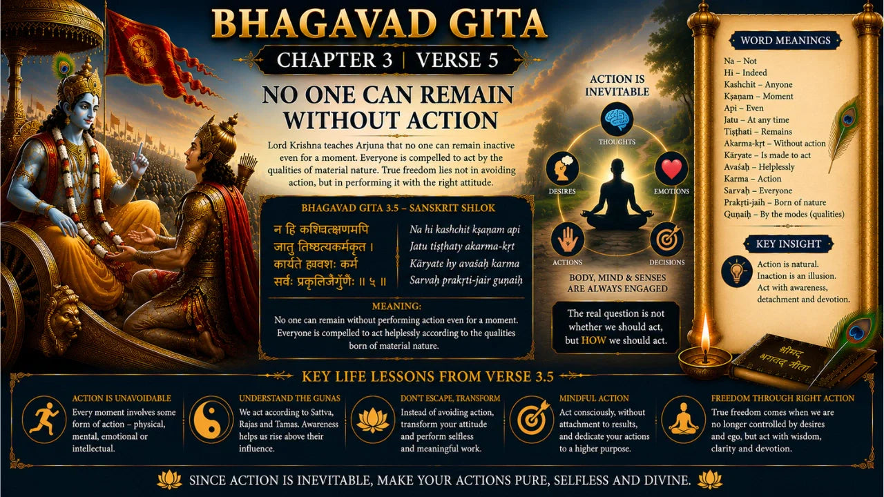 Bhagavad Gita Chapter 3 Verse 5 Meaning in Hindi & English